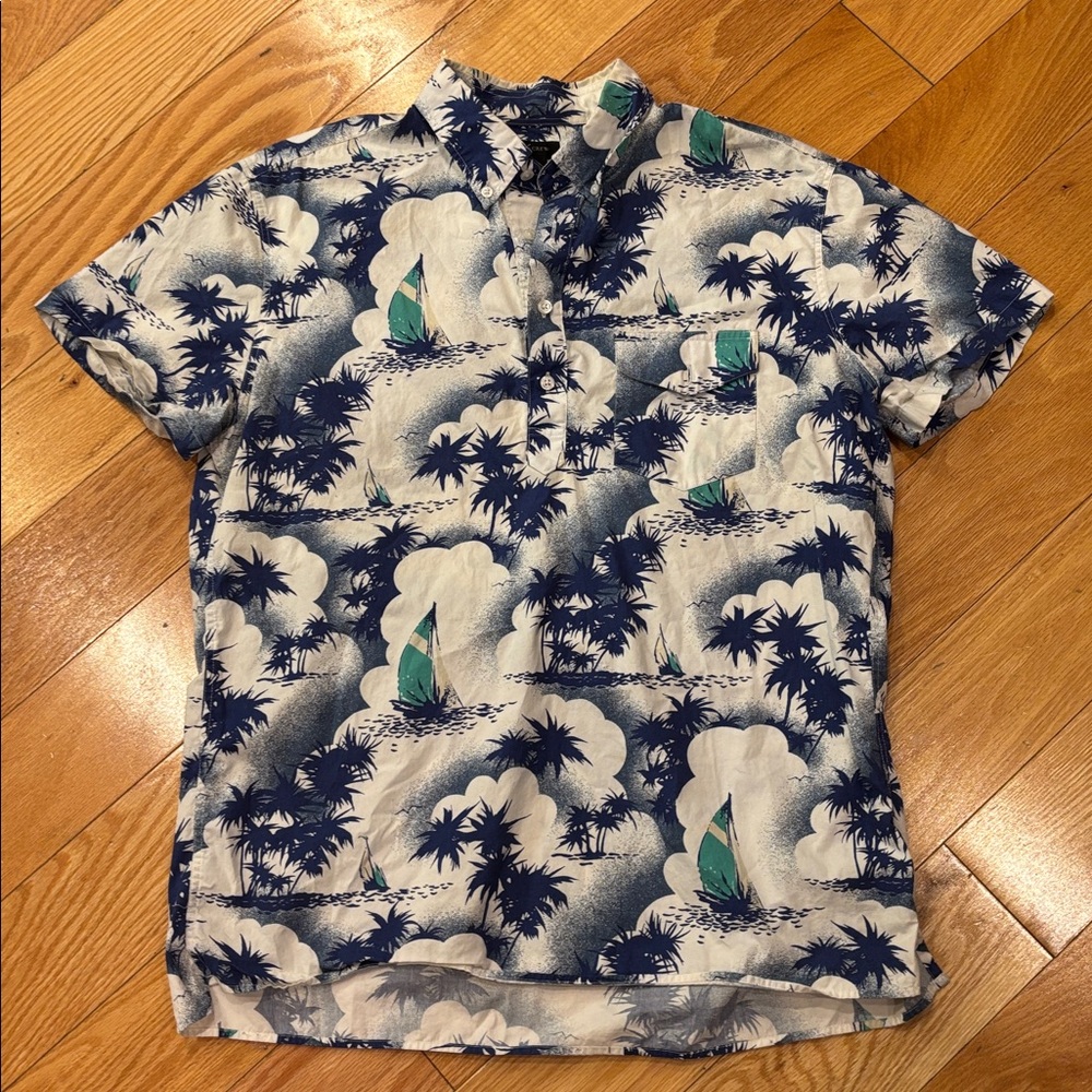 J. Crew Blue and White Tropical Shirt